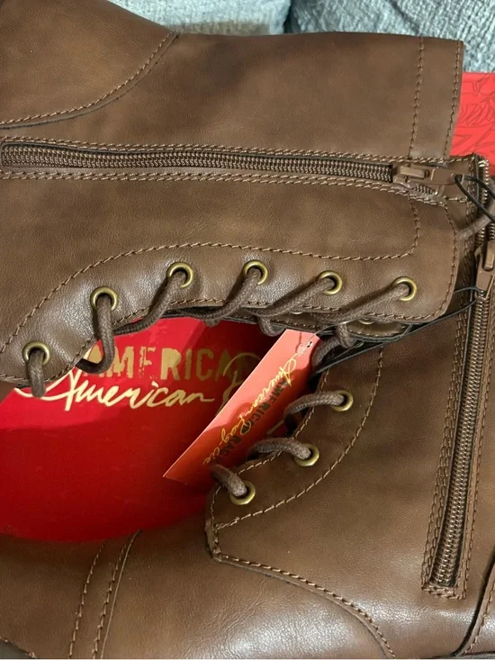 American Rag Brown Women’s Boots 9 Lace-Up Side-Zip Combat Boots NWT - Picture 4 of 6